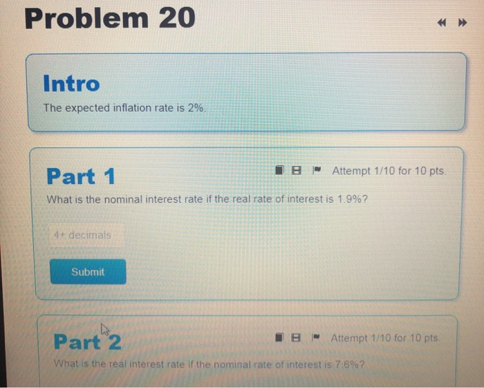 Solved Problem 20 Intro The Expected Inflation Rate Is 2% - | Chegg.com