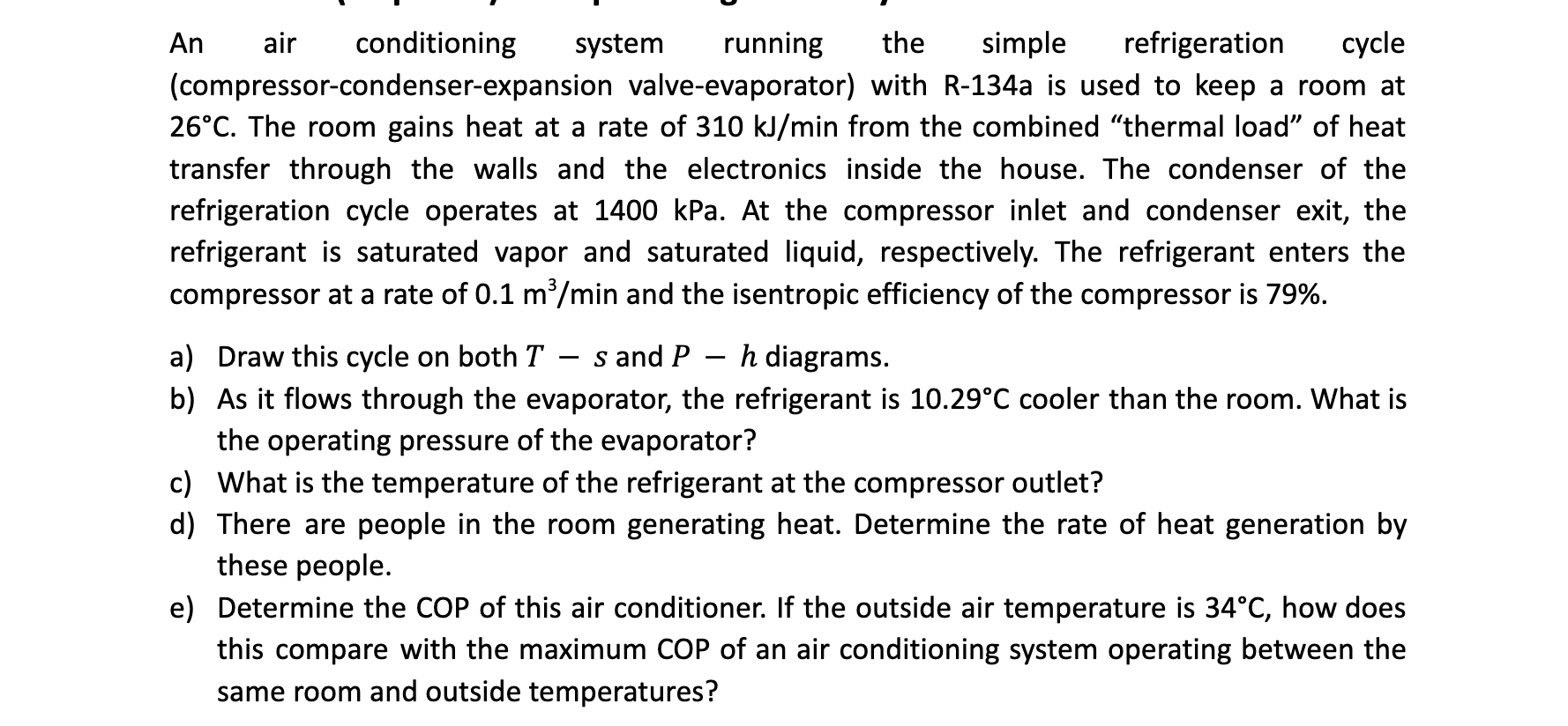 Solved An air conditioning system running the simple | Chegg.com
