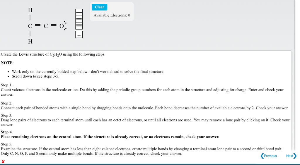 Solved Create the Lewis structure of C2H2O using the | Chegg.com