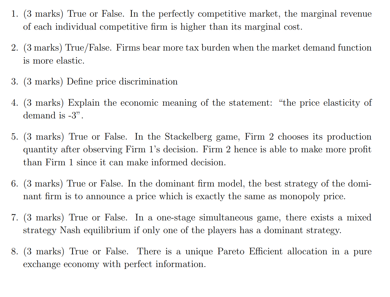 Solved 1 3 Marks True Or False In The Perfectly Chegg Com