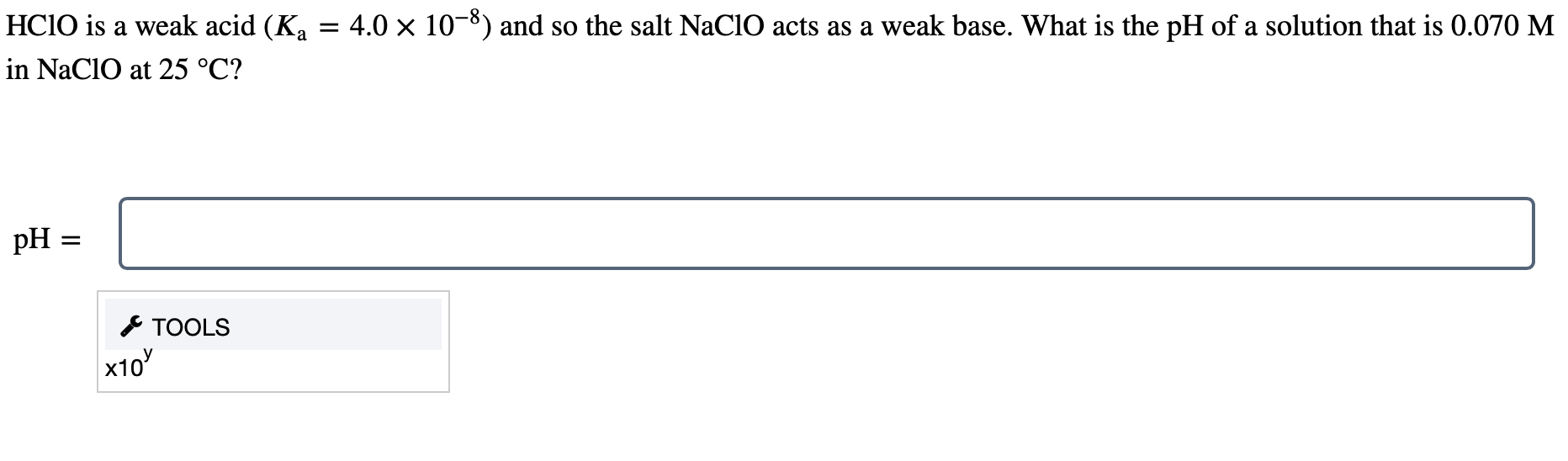 Solved Hclo Is A Weak Acid 𝐾a40×10−8 And So The Salt 5533