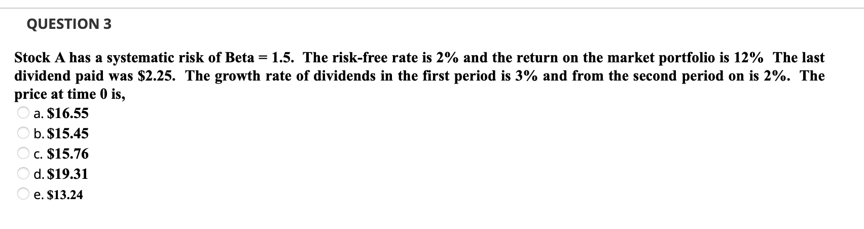 Solved Question 3 Stock A Has A Systematic Risk Of Beta