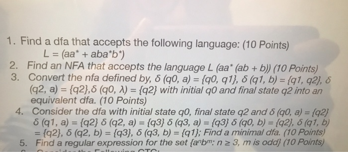 Solved 1. Find A Dfa That Accepts The Following Language: | Chegg.com