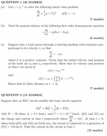 Solved Question 1 20 Marks A Use Z Y ¹ To Solve The