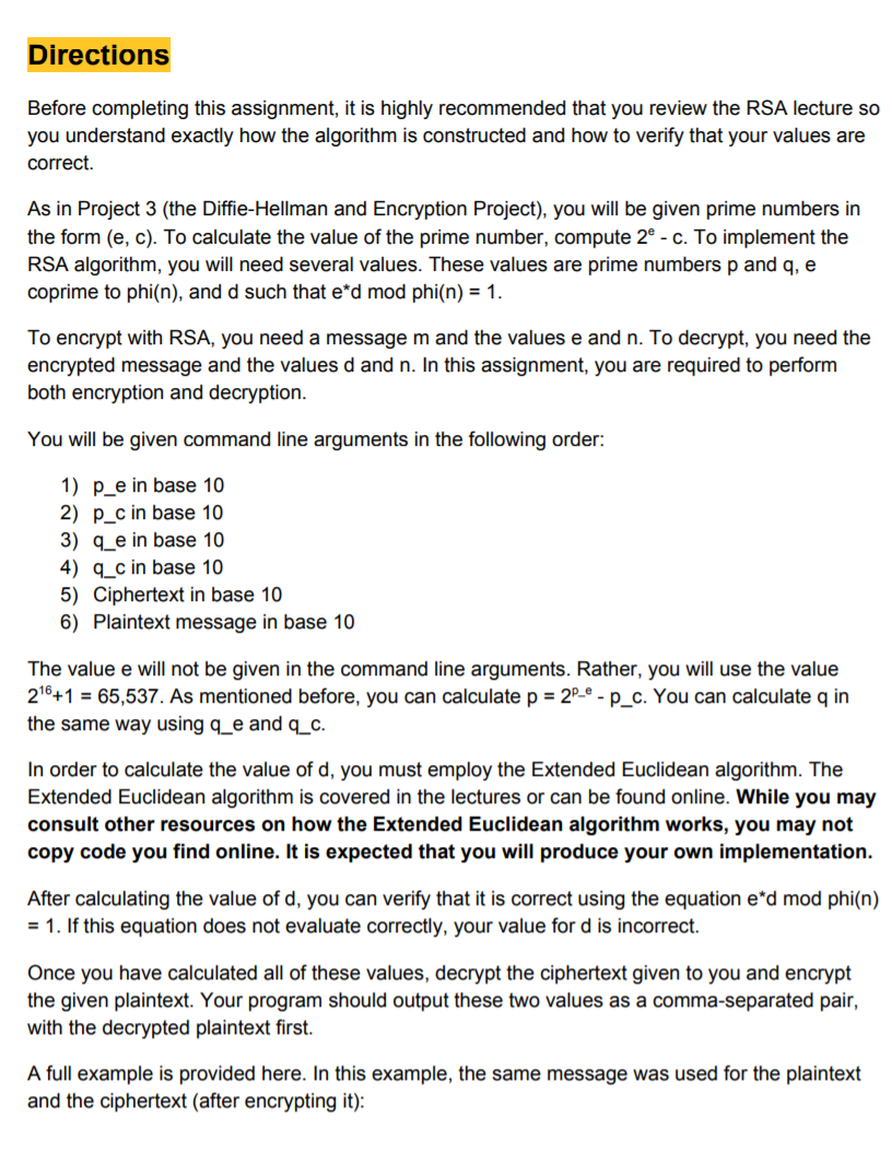 RSA Project Purpose In this project, you will gain | Chegg.com