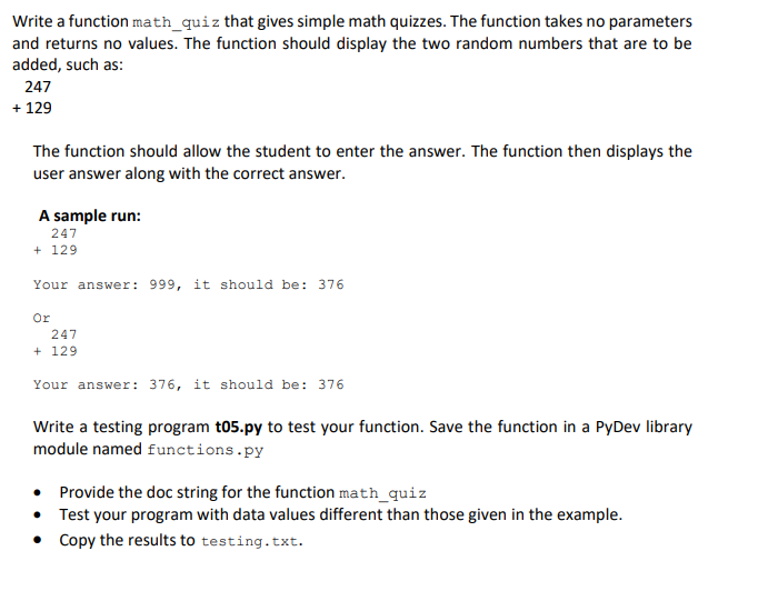 Solved Write A Function Math Quiz That Gives Simple Math Chegg Solved Write A Function Math Quiz That Gives Simple Math Chegg