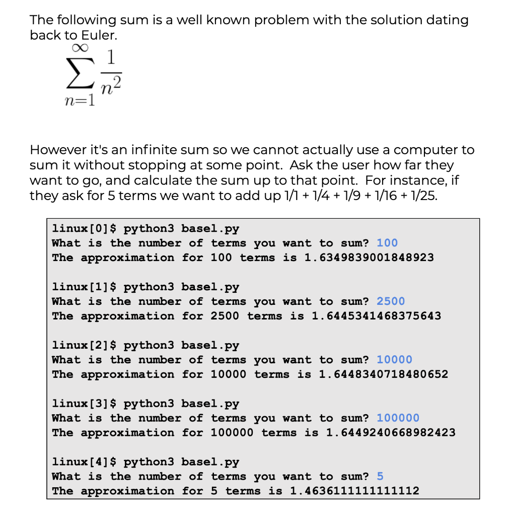 Solved The following sum is a well known problem with the | Chegg.com