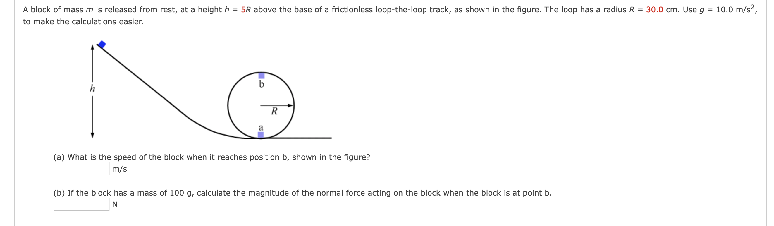 Solved ck of mass m is released from rest, at a height h=5R | Chegg.com