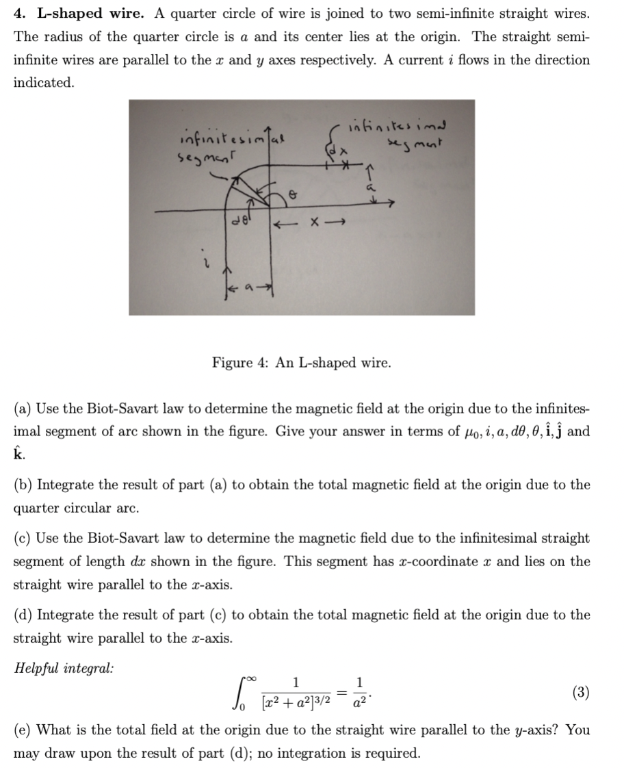 Solved 4. Lshaped wire. A quarter circle of wire is joined