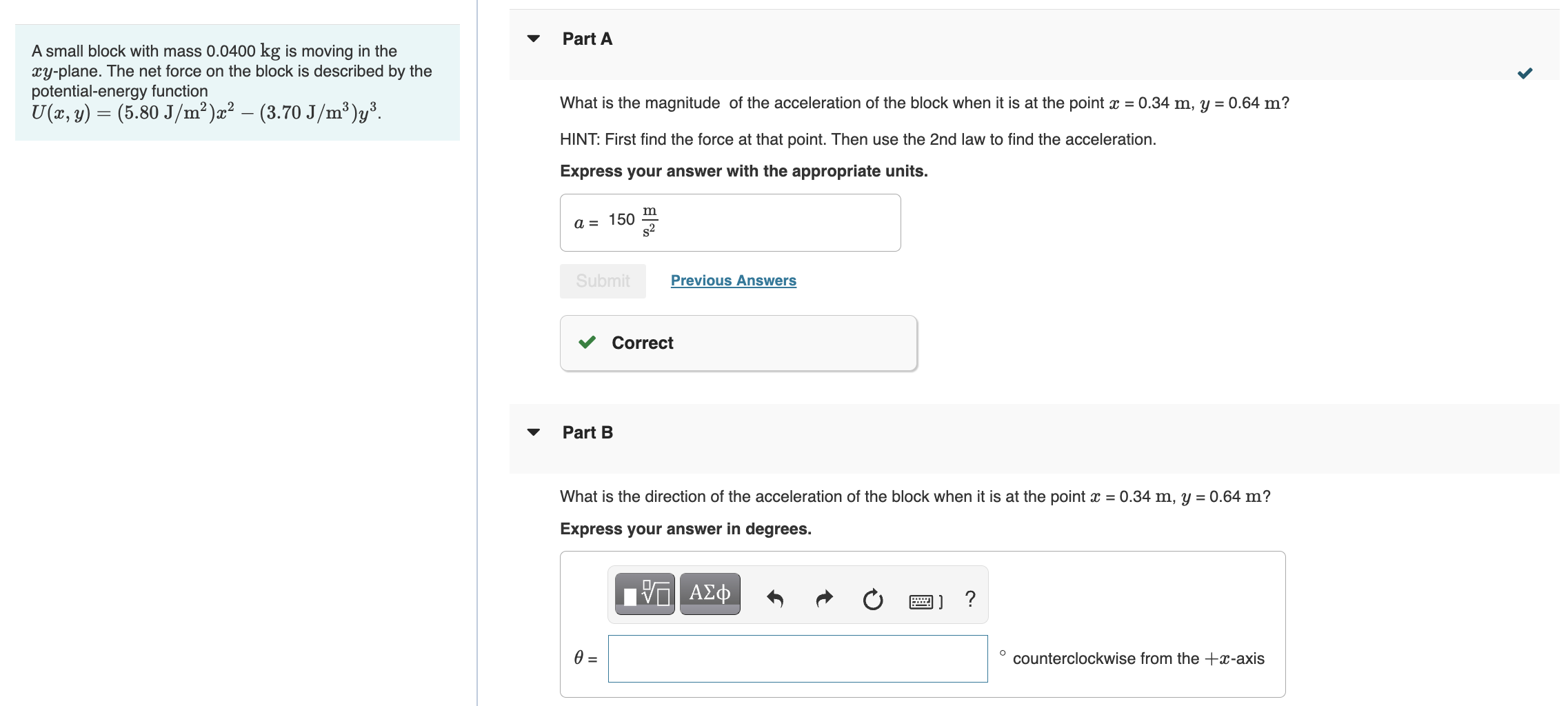 Solved Part B What Is The Direction Of The Acceleration Of | Chegg.com