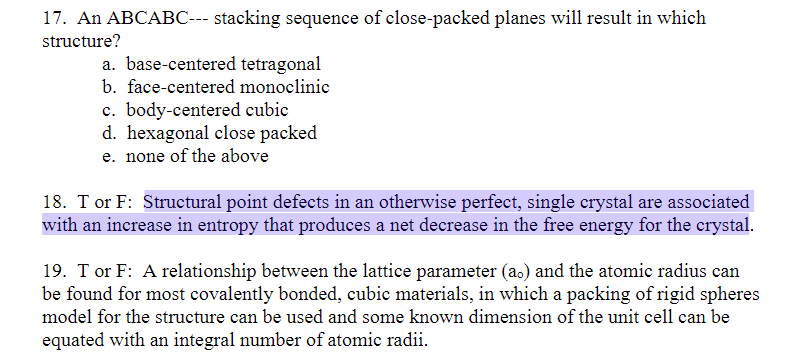 17. An ABCABC stacking sequence of close packed Chegg