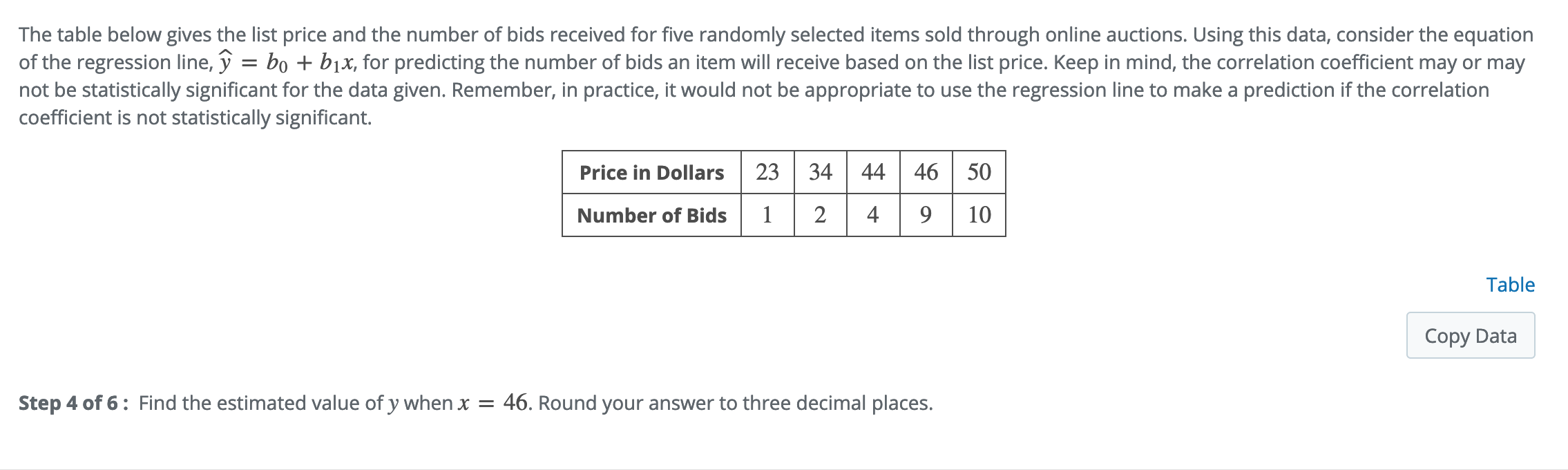 Solved Step 4 of 6 Find the estimated value of y when