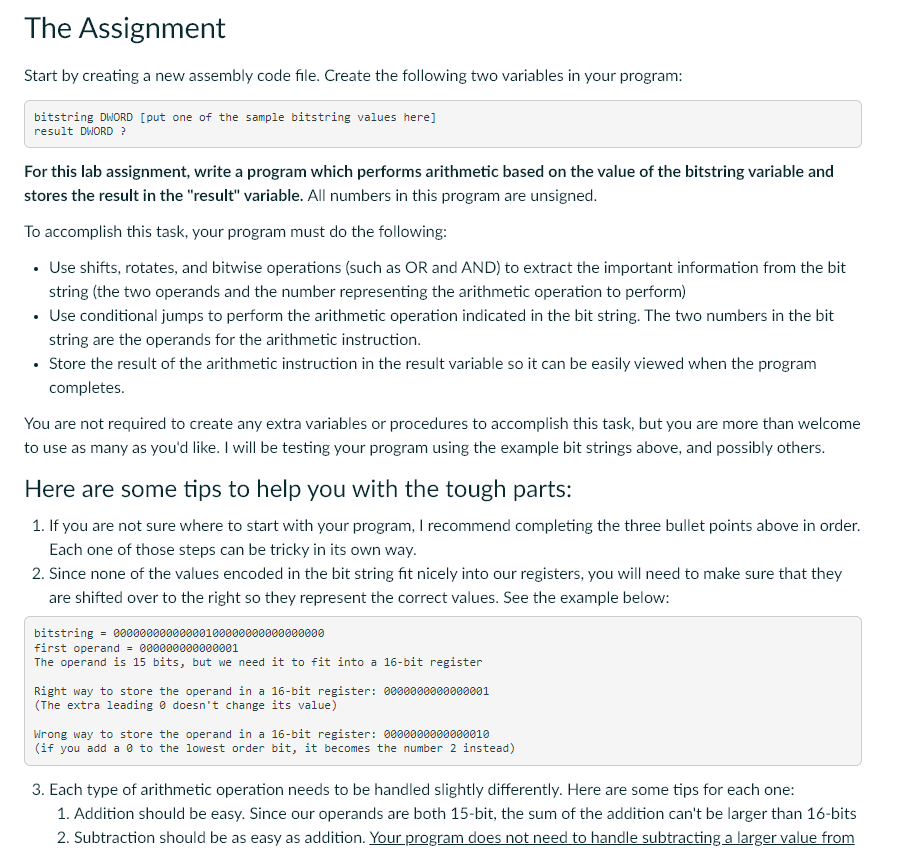 The Assignment Start by creating a new assembly code | Chegg.com