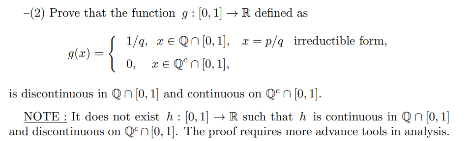 Solved -(2) Prove that the function g:[0,1]→R defined as | Chegg.com