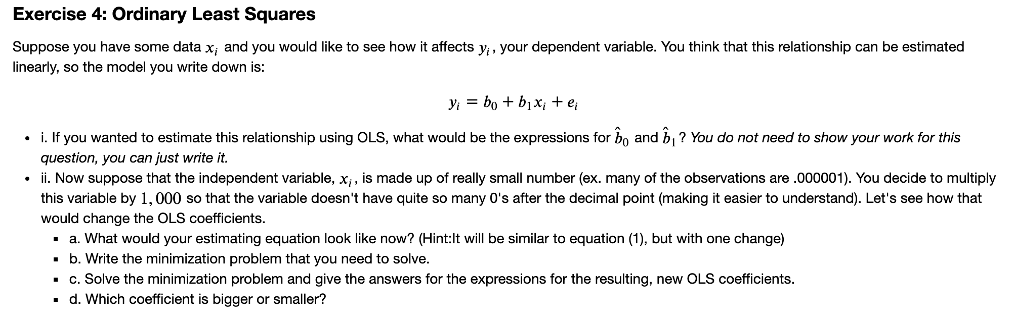 Solved Exercise 4: Ordinary Least Squares Suppose you have | Chegg.com