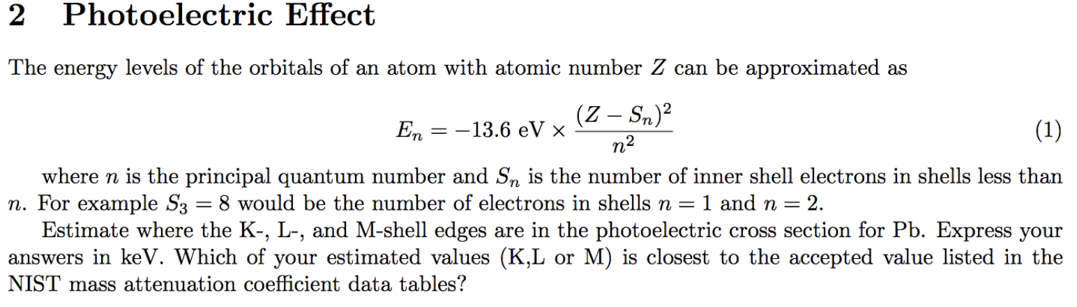 Solved 2 Photoelectric Effect The energy levels of the | Chegg.com