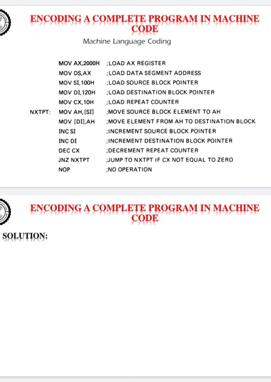 Solved ENCODING A COMPLETE PROGRAM IN MACHINE CODE Machine | Chegg.com