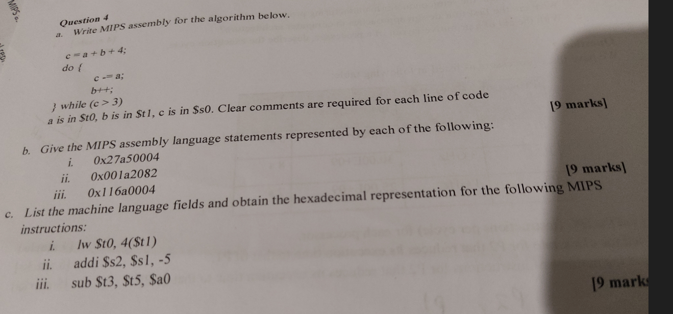 Solved A. Write MIPS Assembly For The Algorithm Below. | Chegg.com