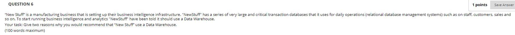 Solved QUESTION 6 1 points Save Answer "New Stuff" is a | Chegg.com