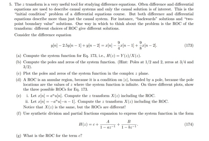 Solved 5. The z transform is a very useful tool for studying | Chegg.com