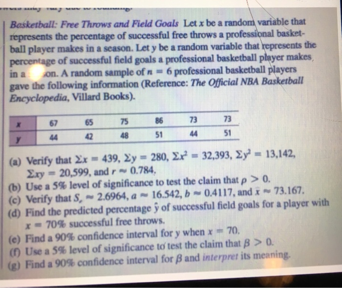 Solved Basketball Free Throws and Field Goals Let x be a