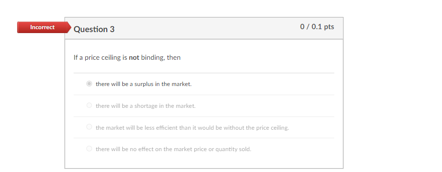 Solved If a price ceiling is not binding, then there will be