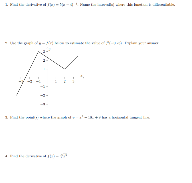Solved 1 Find The Derivative Of F X 5 2 4 3 Name The Chegg Com