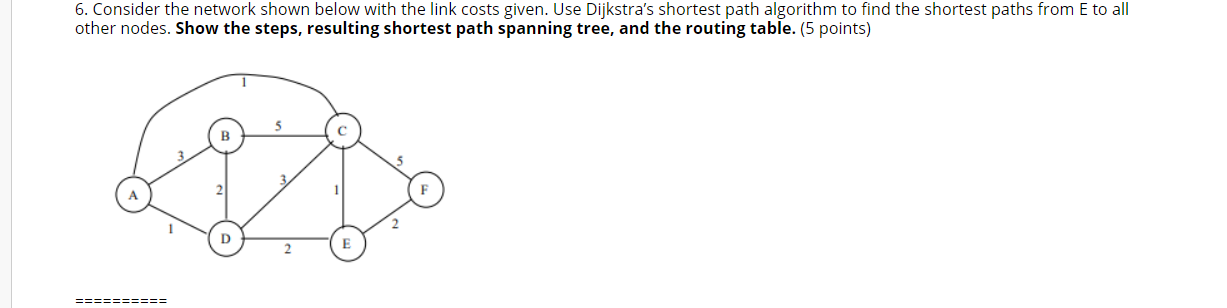 Solved 6. Consider the network shown below with the link | Chegg.com