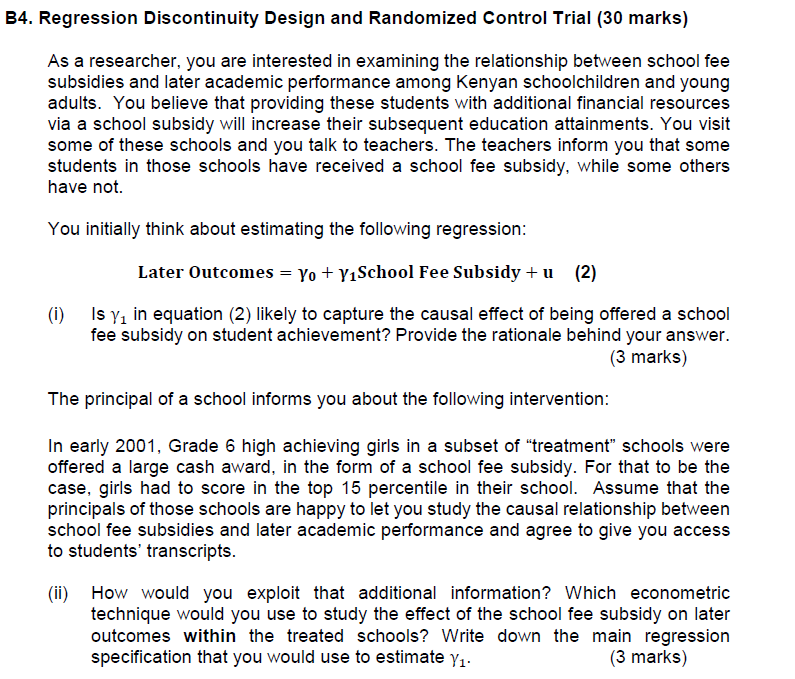 B4. Regression Discontinuity Design and Randomized | Chegg.com