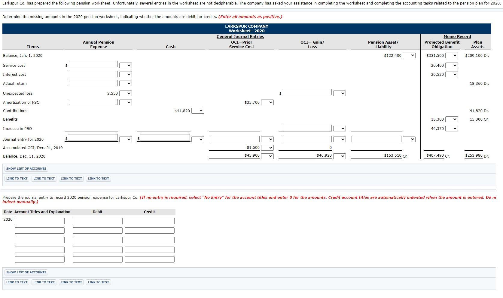 Larkspur Co. has prepared the following pension
