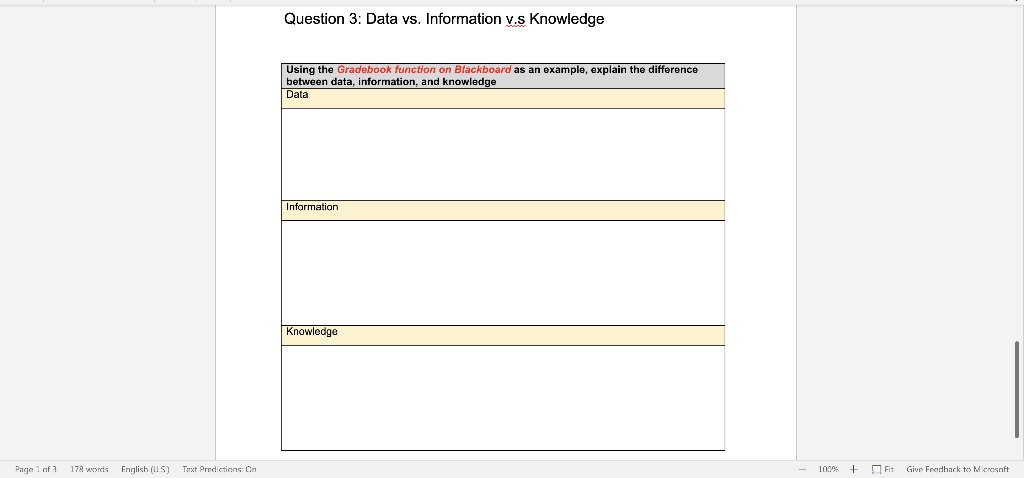 Solved Question 3: Data vs. Information v.s Knowledge Using | Chegg.com