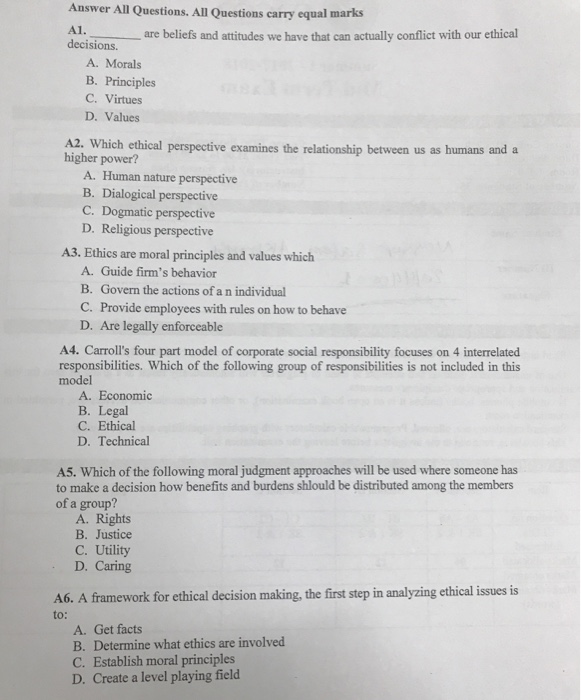 Solved Answer All Questions. All Questions carry equal marks | Chegg.com