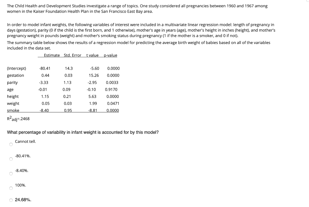 Solved The Child Health and Development Studies investigate