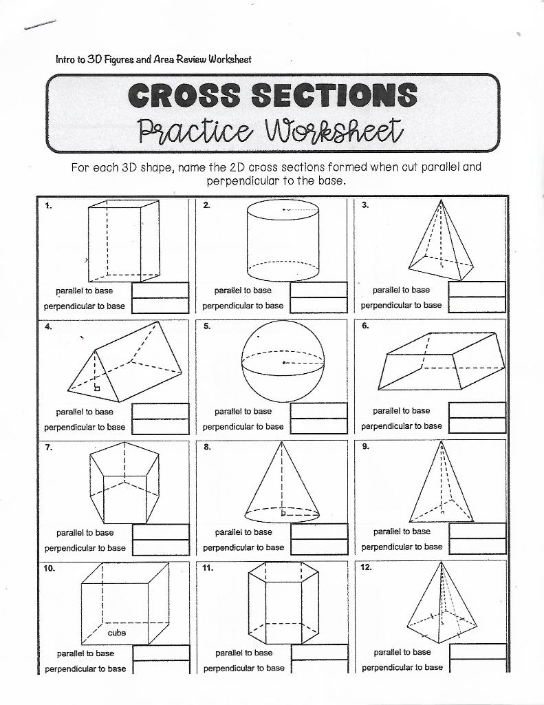 Solved Intro to 3D Figures and Area Review Worksheet CROSS | Chegg.com