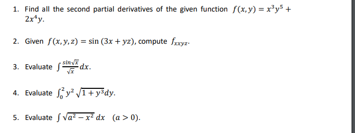 Solved 1. Find all the second partial derivatives of the | Chegg.com