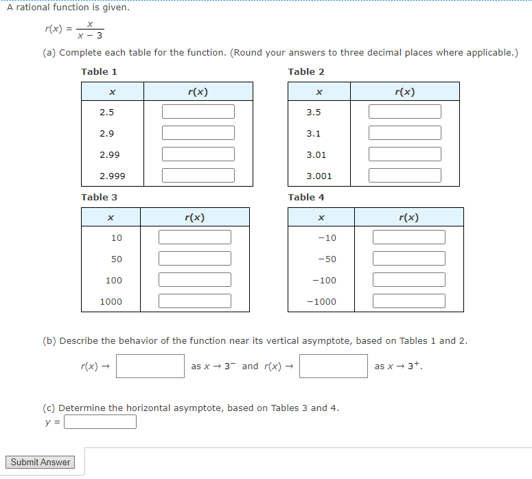 Solved A rational function is given. X r(x) X-3 (a) Complete | Chegg.com