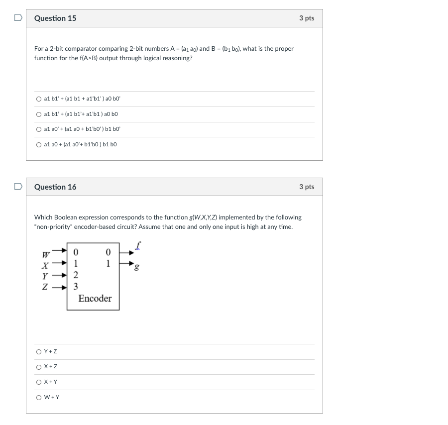 Solved question 15 3 pts for a 2 bit comparator comparing chegg