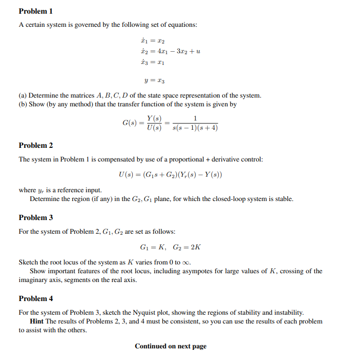 Solved Problem 1 A certain system is governed by the | Chegg.com