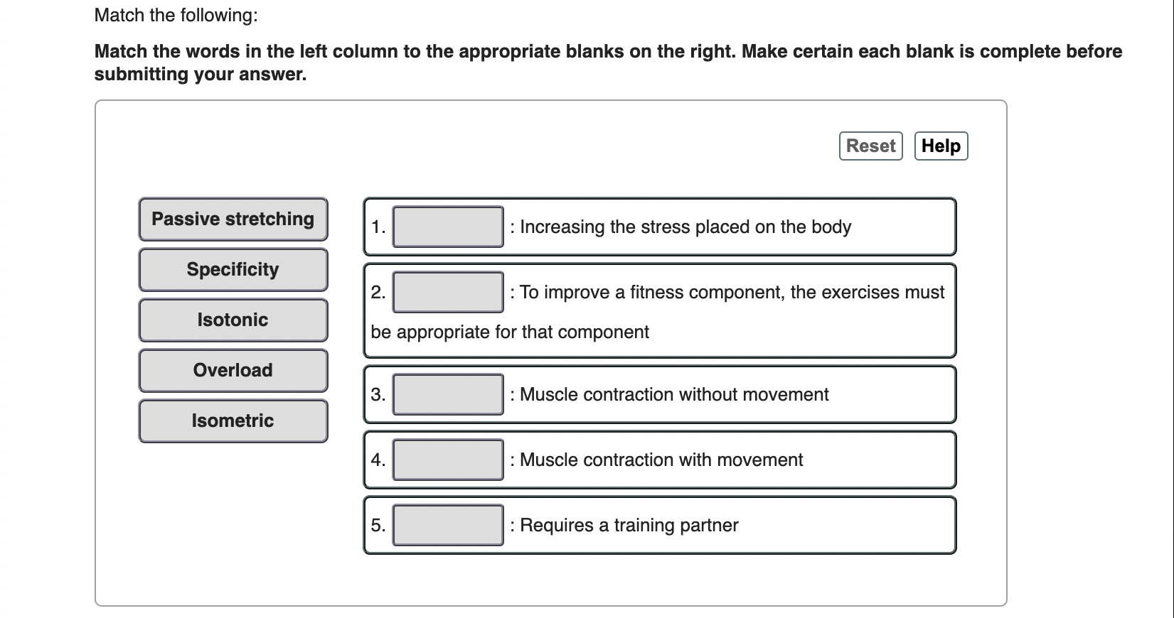 Solved Match the following: Match the words in the left | Chegg.com