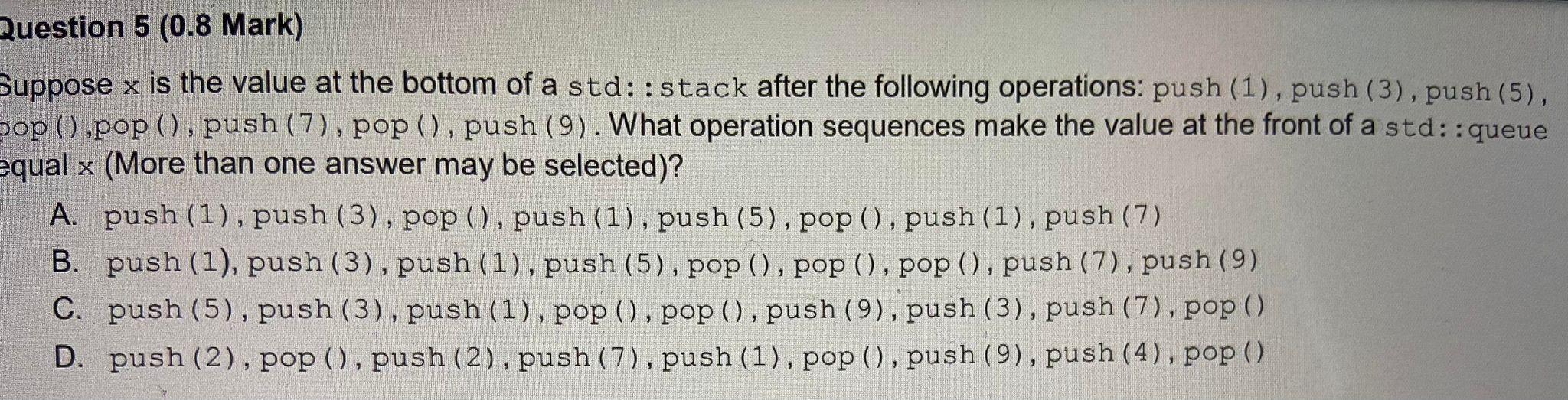 Solved Question 5 (0.8 Mark) Suppose x is the value at the | Chegg.com
