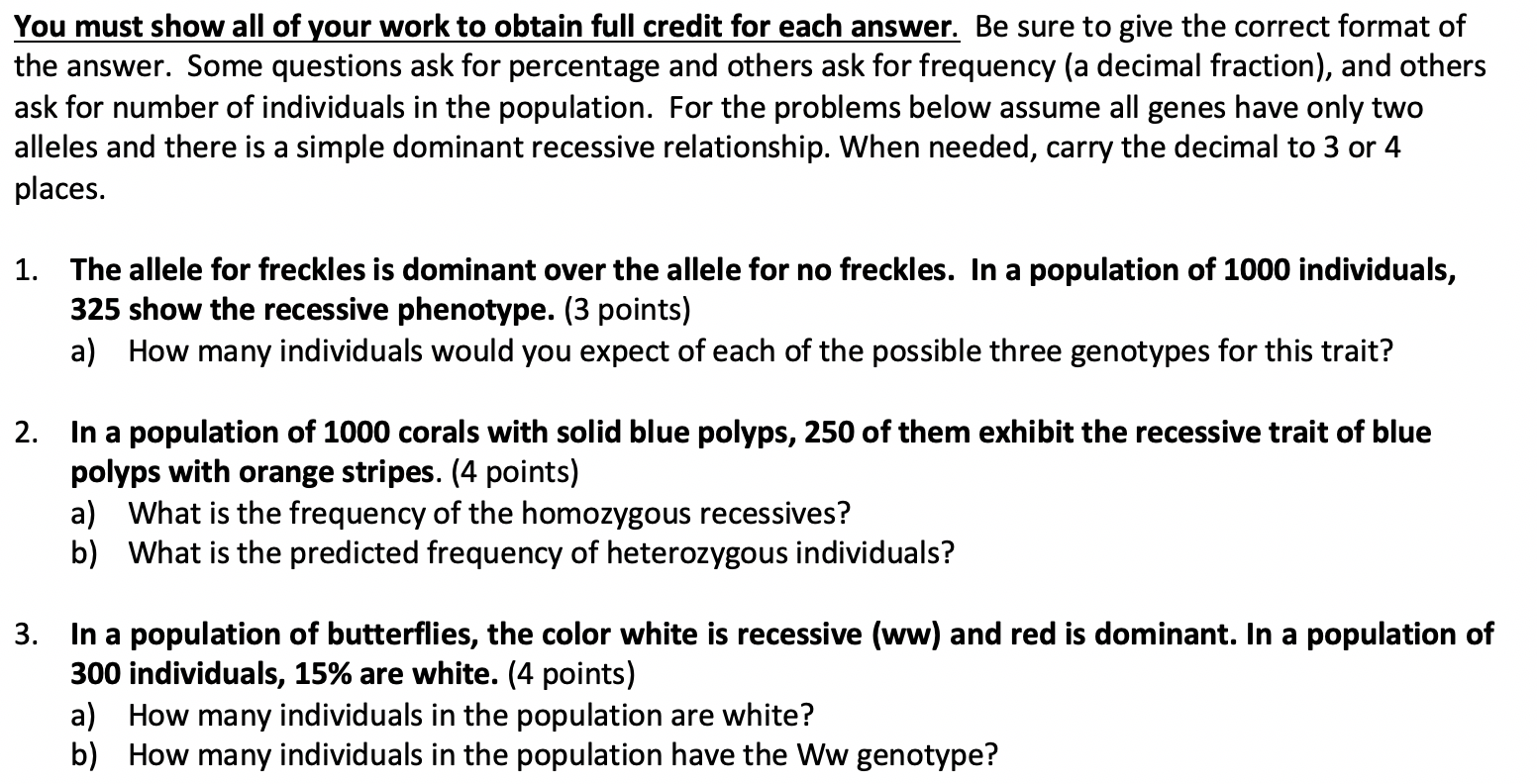 Solved You must show all of your work to obtain full credit | Chegg.com