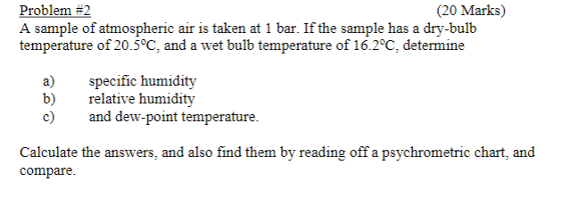 Solved Problem #2 (20 Marks) A sample of atmospheric air is | Chegg.com