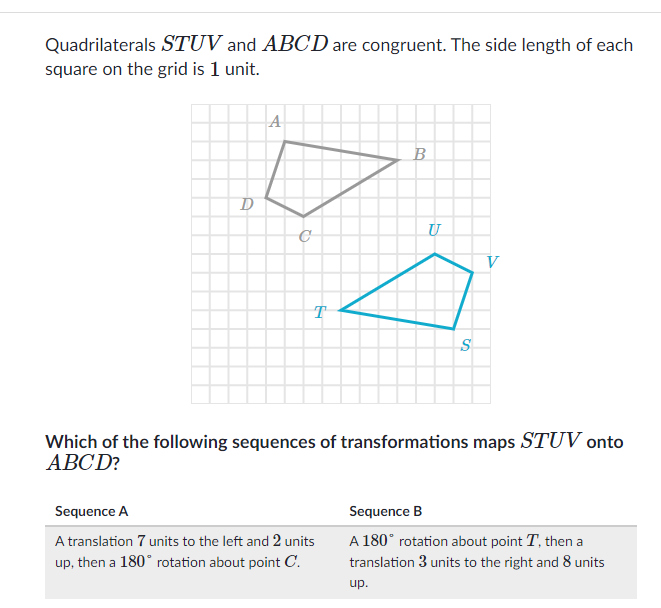 Solved Quadrilaterals STUV and ABCD are congruent. The side