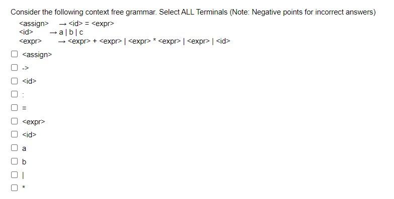 Solved Consider the following context free grammar. Select | Chegg.com
