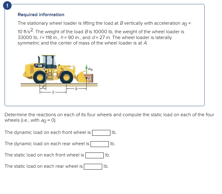 Solved The stationary wheel loader is lifting the load at B