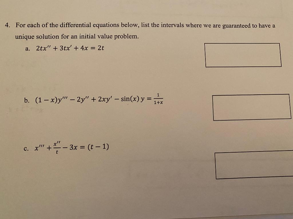 Solved 4. For each of the differential equations below, list | Chegg.com