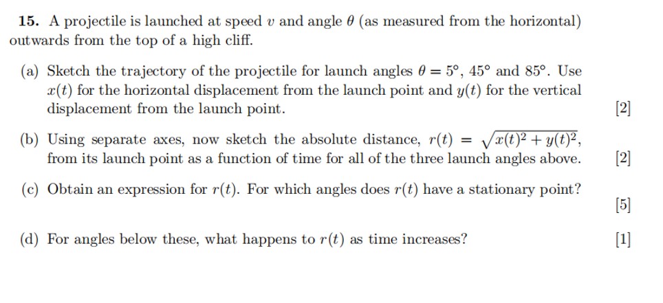 Solved 15. A projectile is launched at speed v and angle θ | Chegg.com