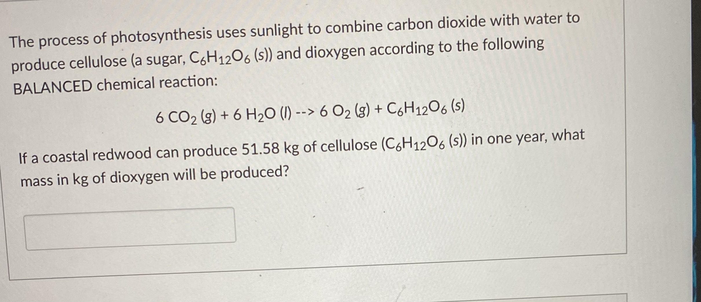 Solved The process of photosynthesis uses sunlight to | Chegg.com