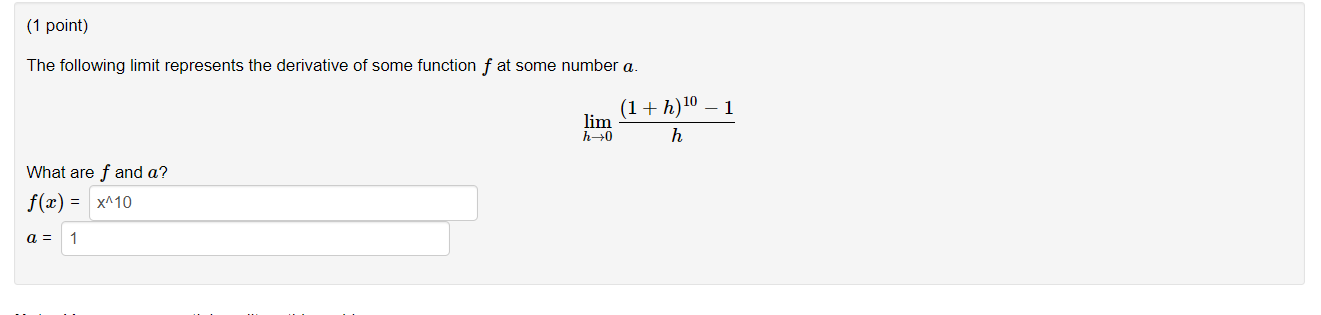 Solved (1 ﻿point)The Following Limit Represents The | Chegg.com