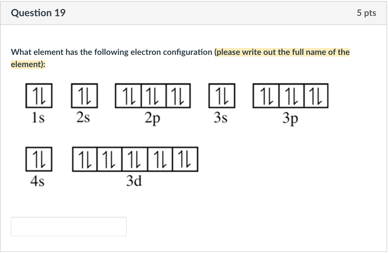 Solved Question 19 5 pts What element has the following | Chegg.com